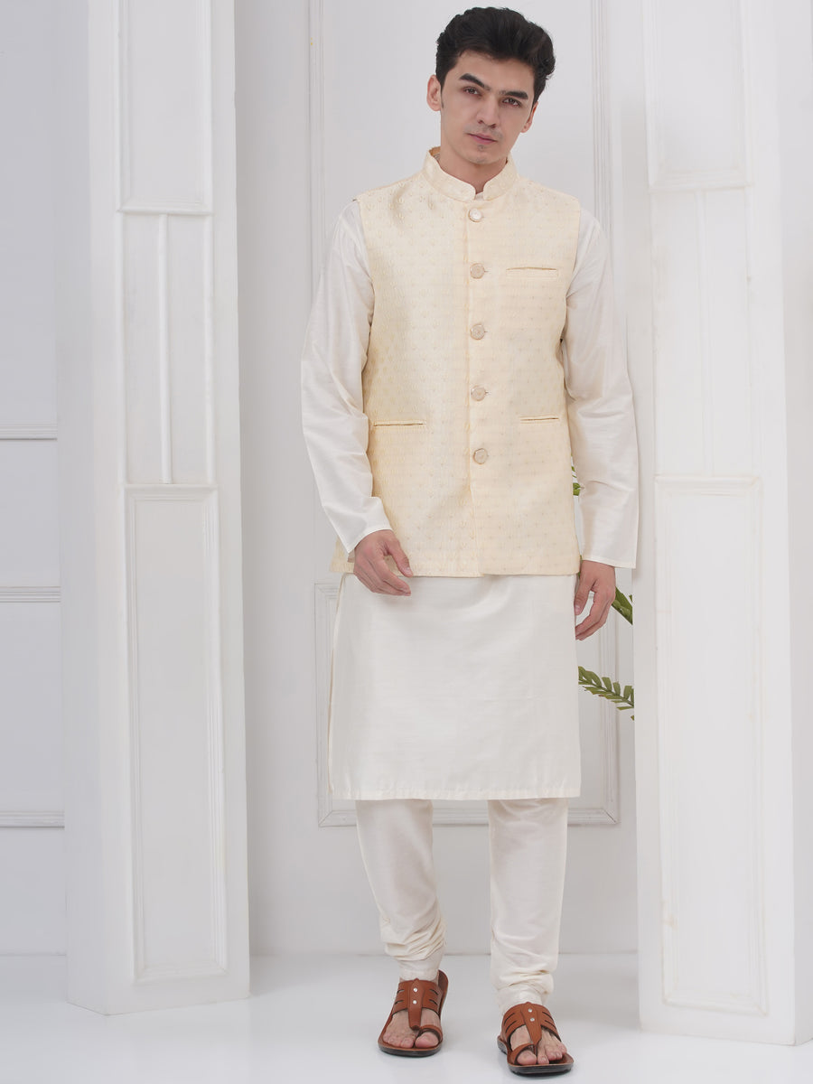 Mens Readymade Silk Cotton Kurta Pyjama And Nehru Jacket.