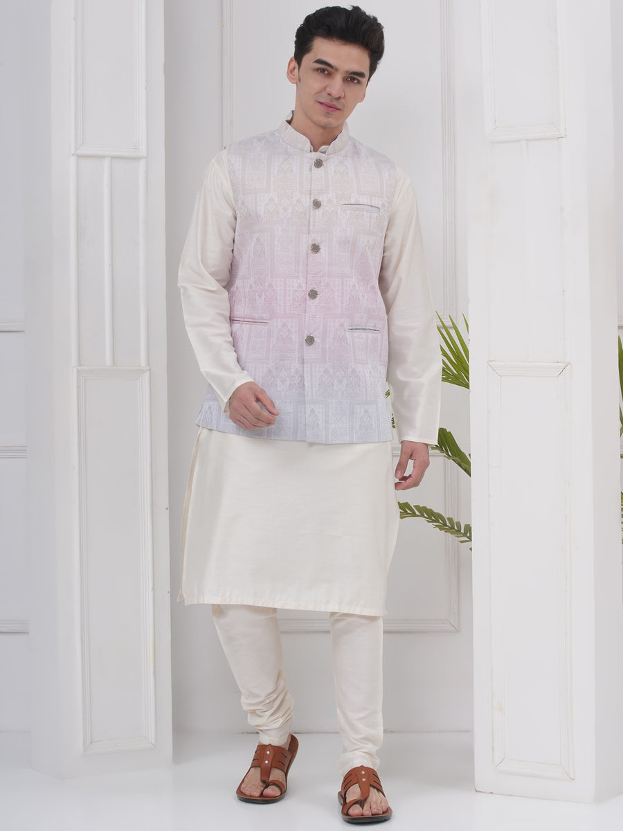 Mens Readymade Silk Cotton Kurta Pyjama And Nehru Jacket.