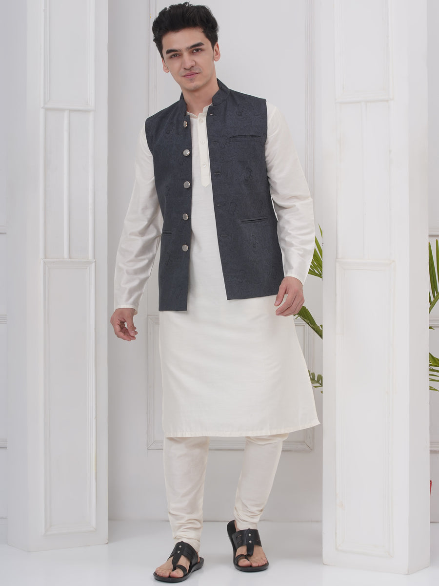 Mens Readymade Silk Cotton Kurta Pyjama And Nehru Jacket.