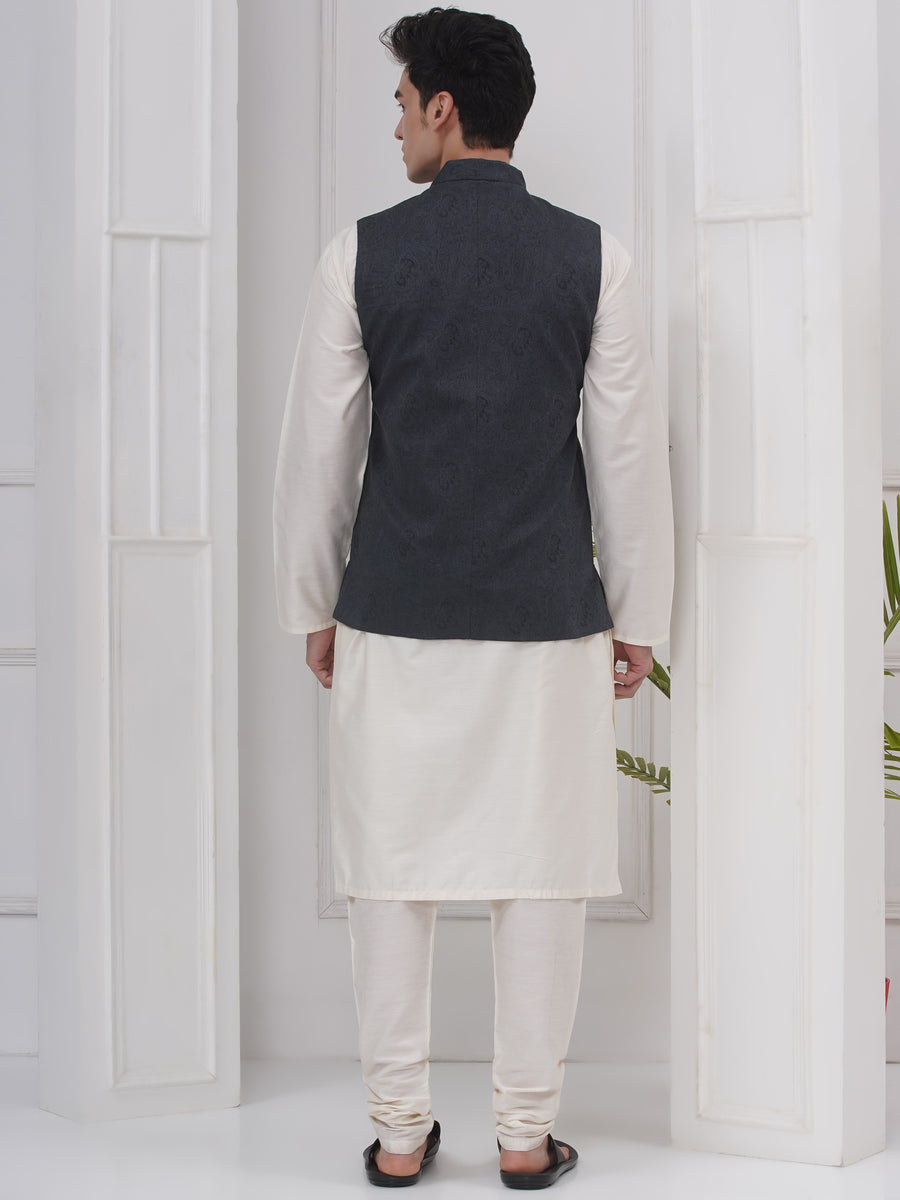 Mens Readymade Silk Cotton Kurta Pyjama And Nehru Jacket.