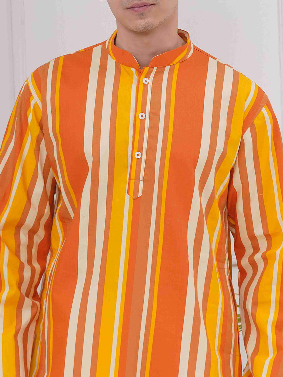 Mens Readymade Cotton Popline Print Kurta And Pyjama Set