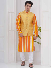 Mens Readymade Cotton Popline Print Kurta And Pyjama with Nehru Jacket