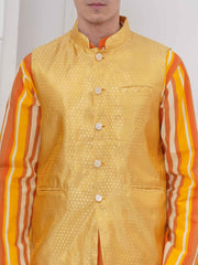 Mens Readymade Cotton Popline Print Kurta And Pyjama with Nehru Jacket