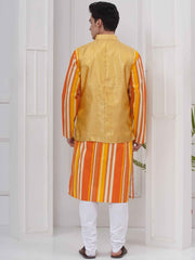 Mens Readymade Cotton Popline Print Kurta And Pyjama with Nehru Jacket
