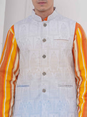Mens Readymade Cotton Popline Print Kurta And Pyjama with Nehru Jacket
