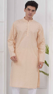 Mens Mandarin Collar Popline Printed Kurta