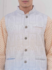 Mens Readymade Cotton Popline Print Kurta And Pyjama with Nehru Jacket