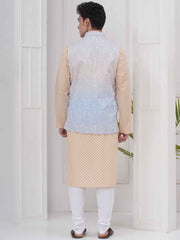 Mens Readymade Cotton Popline Print Kurta And Pyjama with Nehru Jacket