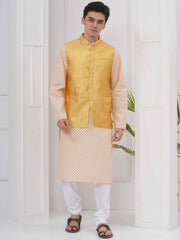 Mens Readymade Cotton Popline Print Kurta And Pyjama with Nehru Jacket