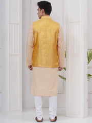 Mens Readymade Cotton Popline Print Kurta And Pyjama with Nehru Jacket