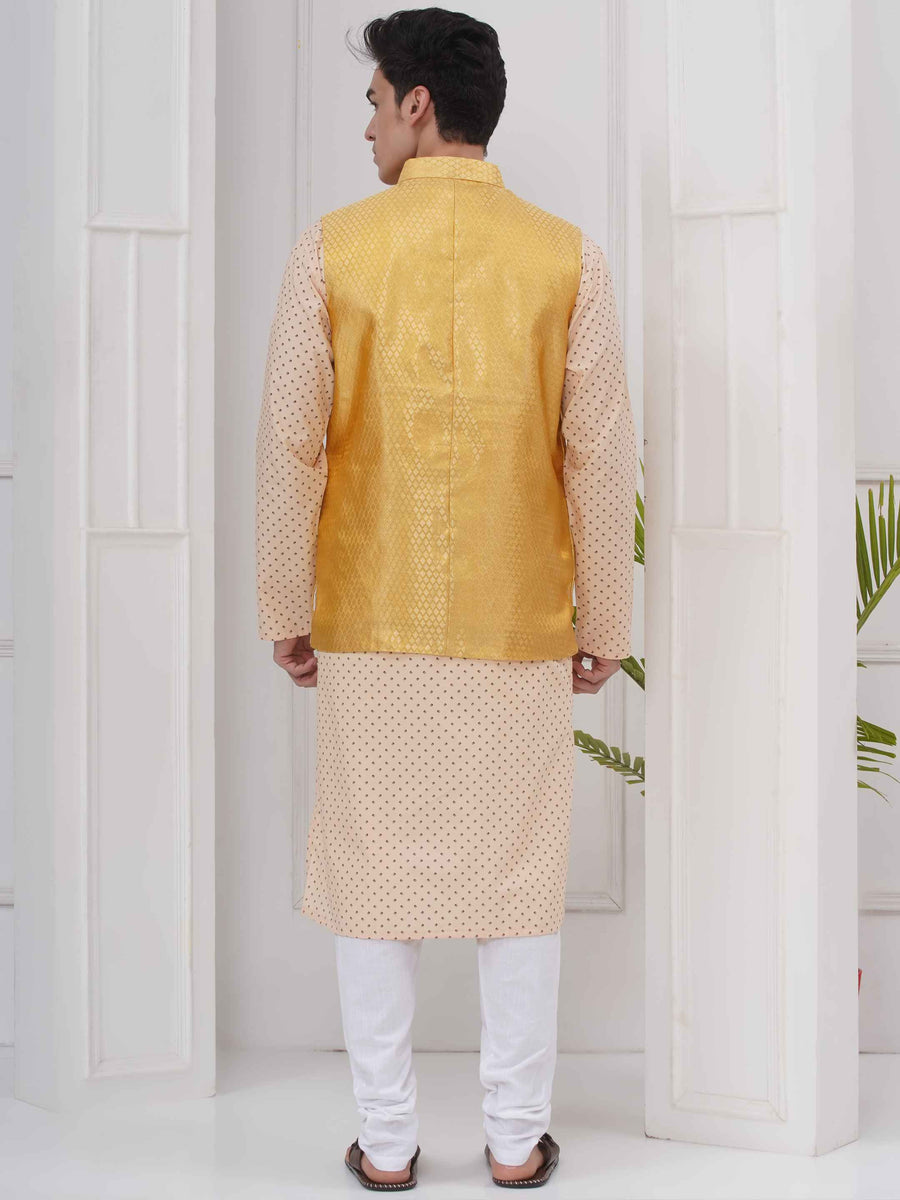 Mens Readymade Cotton Popline Print Kurta And Pyjama with Nehru Jacket