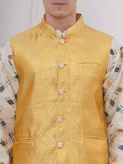 Mens Readymade Cotton Popline Print Kurta And Pyjama with Nehru Jacket