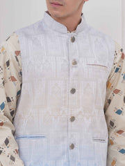 Mens Readymade Cotton Popline Print Kurta And Pyjama with Nehru Jacket