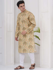 Mens Readymade Cotton Popline Print Kurta And Pyjama Set