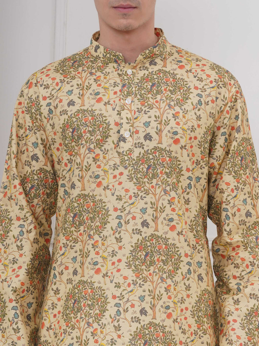 Mens Readymade Cotton Popline Print Kurta And Pyjama Set