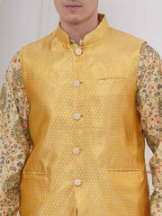 Mens Readymade Cotton Popline Print Kurta And Pyjama with Nehru Jacket