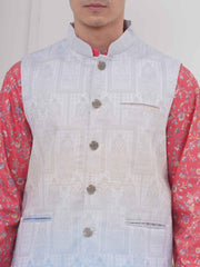 Mens Readymade Cotton Popline Print Kurta And Pyjama with Nehru Jacket