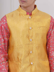 Mens Readymade Cotton Popline Print Kurta And Pyjama with Nehru Jacket