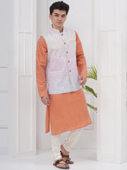 Mens Readymade Cotton Popline Print Kurta And Pyjama with Nehru Jacket