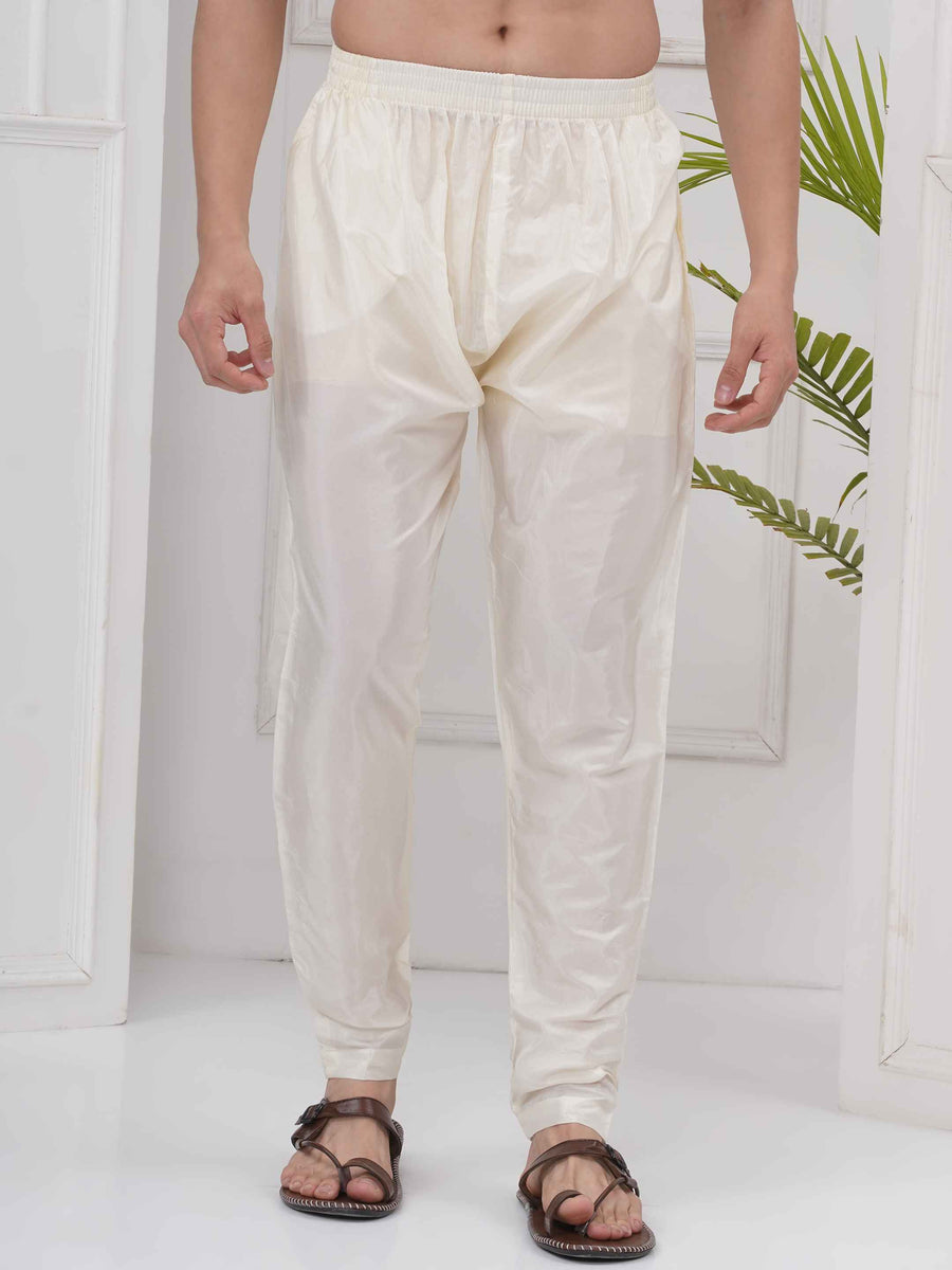 Mens Cream Color Polyester Pyjama