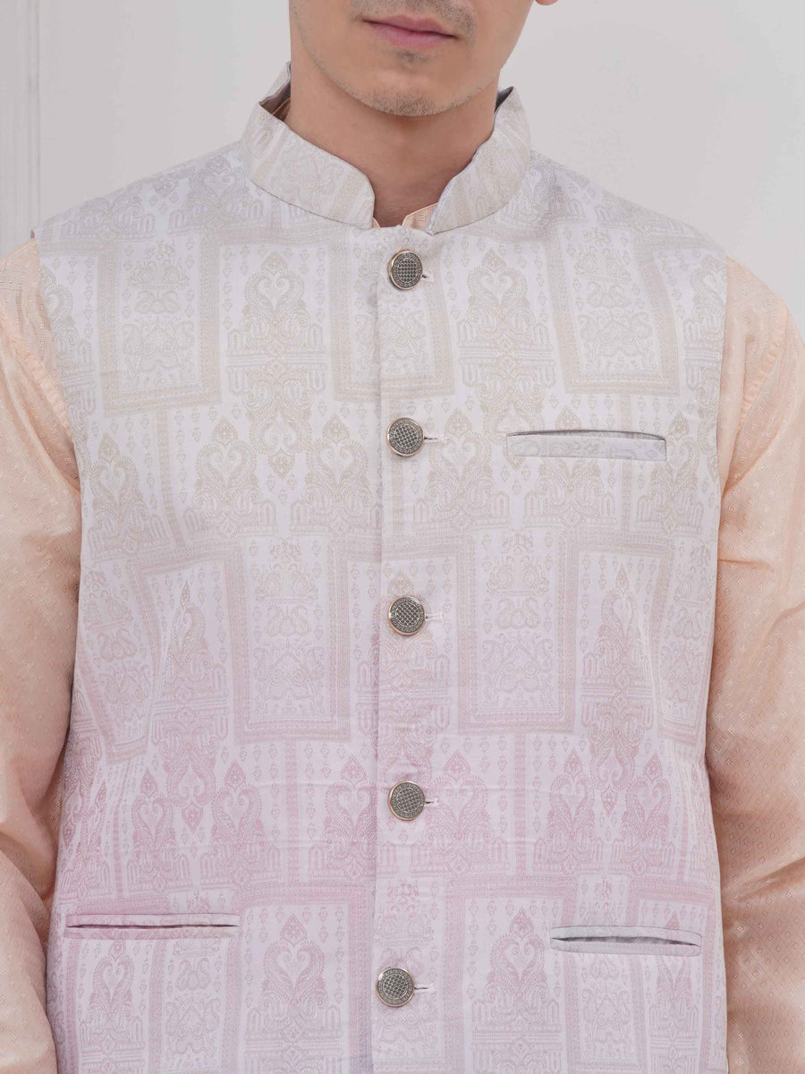 Mens Readymade Cotton Popline Print Kurta And Pyjama with Nehru Jacket