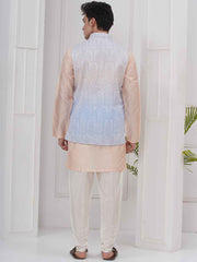 Mens Readymade Cotton Popline Print Kurta And Pyjama with Nehru Jacket