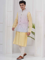 Mens Readymade Cotton Popline Print Kurta And Pyjama with Nehru Jacket