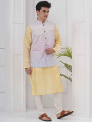 Mens Readymade Cotton Popline Print Kurta And Pyjama with Nehru Jacket