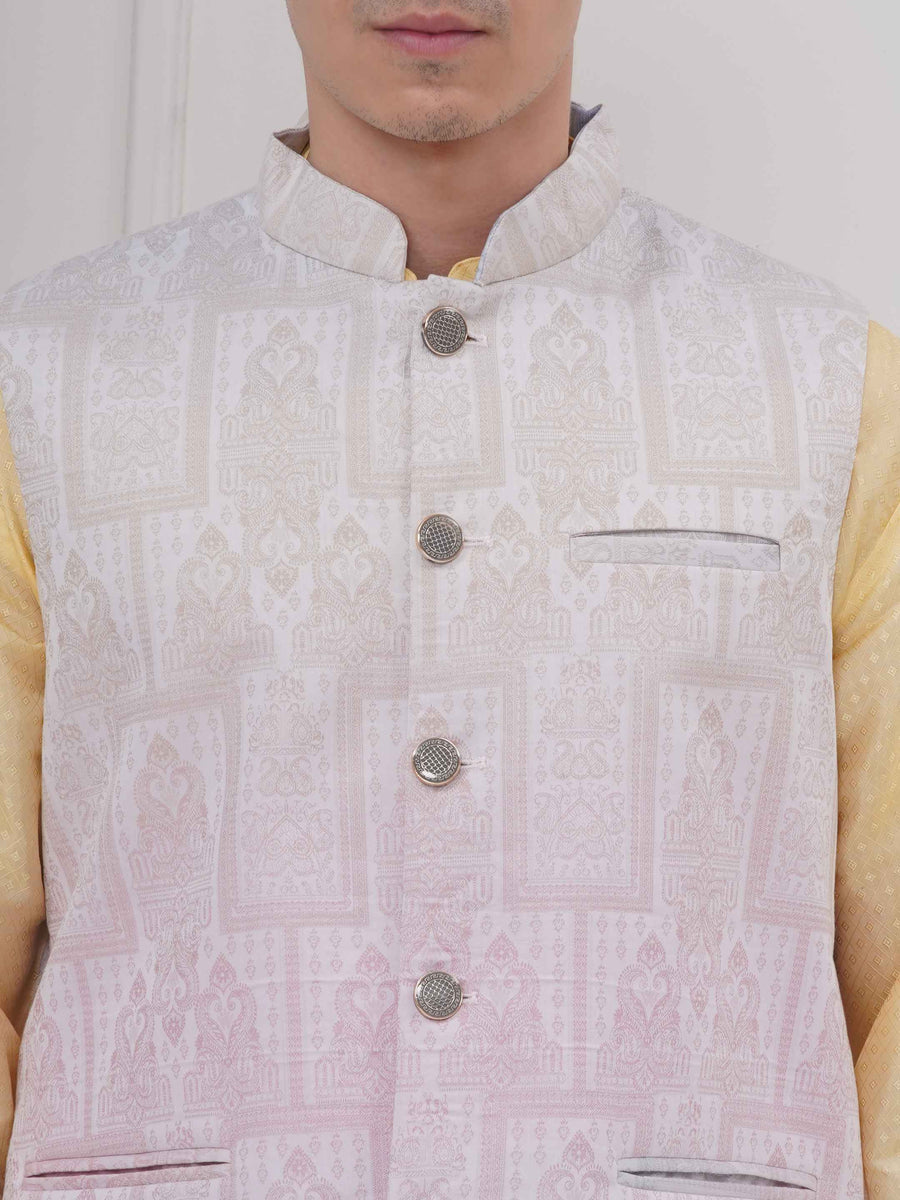 Mens Readymade Cotton Popline Print Kurta And Pyjama with Nehru Jacket