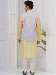 Mens Readymade Cotton Popline Print Kurta And Pyjama with Nehru Jacket