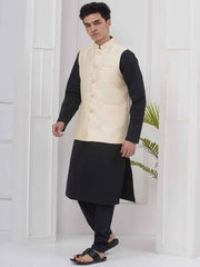 Mens Black Kurta with Pyjama & Nehru Jacket