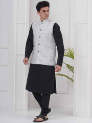 Mens Black Kurta with Pyjama & Nehru Jacket