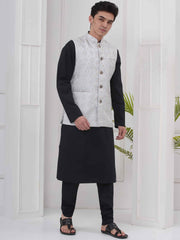 Mens Black Kurta with Pyjama & Nehru Jacket