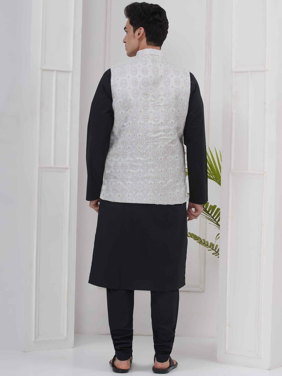 Mens Black Kurta with Pyjama & Nehru Jacket