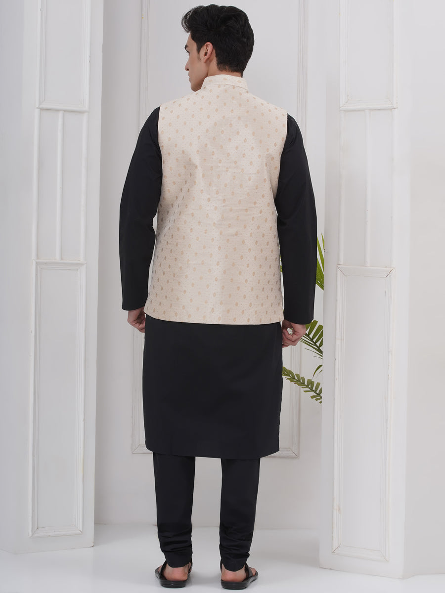 Mens Black Kurta with Pyjama & Nehru Jacket