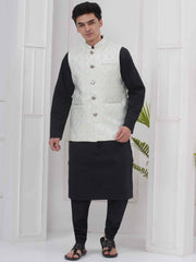 Mens Black Kurta with Pyjama & Nehru Jacket