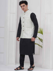 Mens Black Kurta with Pyjama & Nehru Jacket