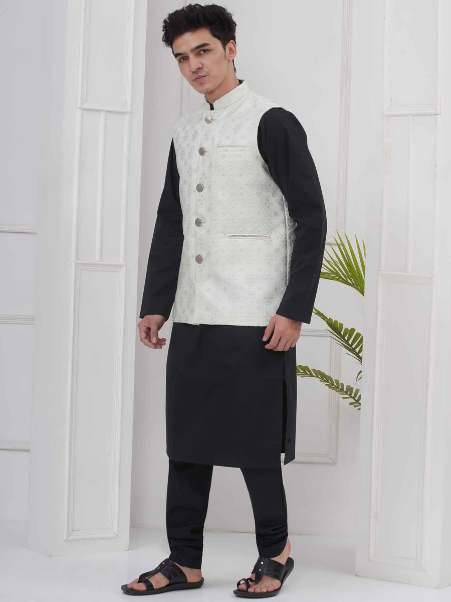 Mens Black Kurta with Pyjama & Nehru Jacket