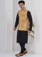 Mens Black Kurta with Pyjama & Nehru Jacket