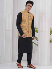 Mens Black Kurta with Pyjama & Nehru Jacket