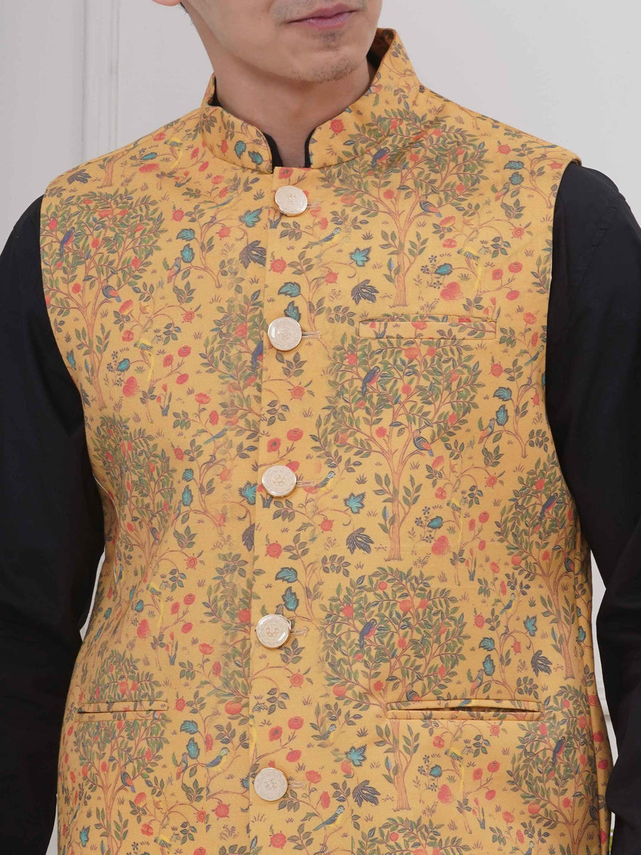 Mens Black Kurta with Pyjama & Nehru Jacket