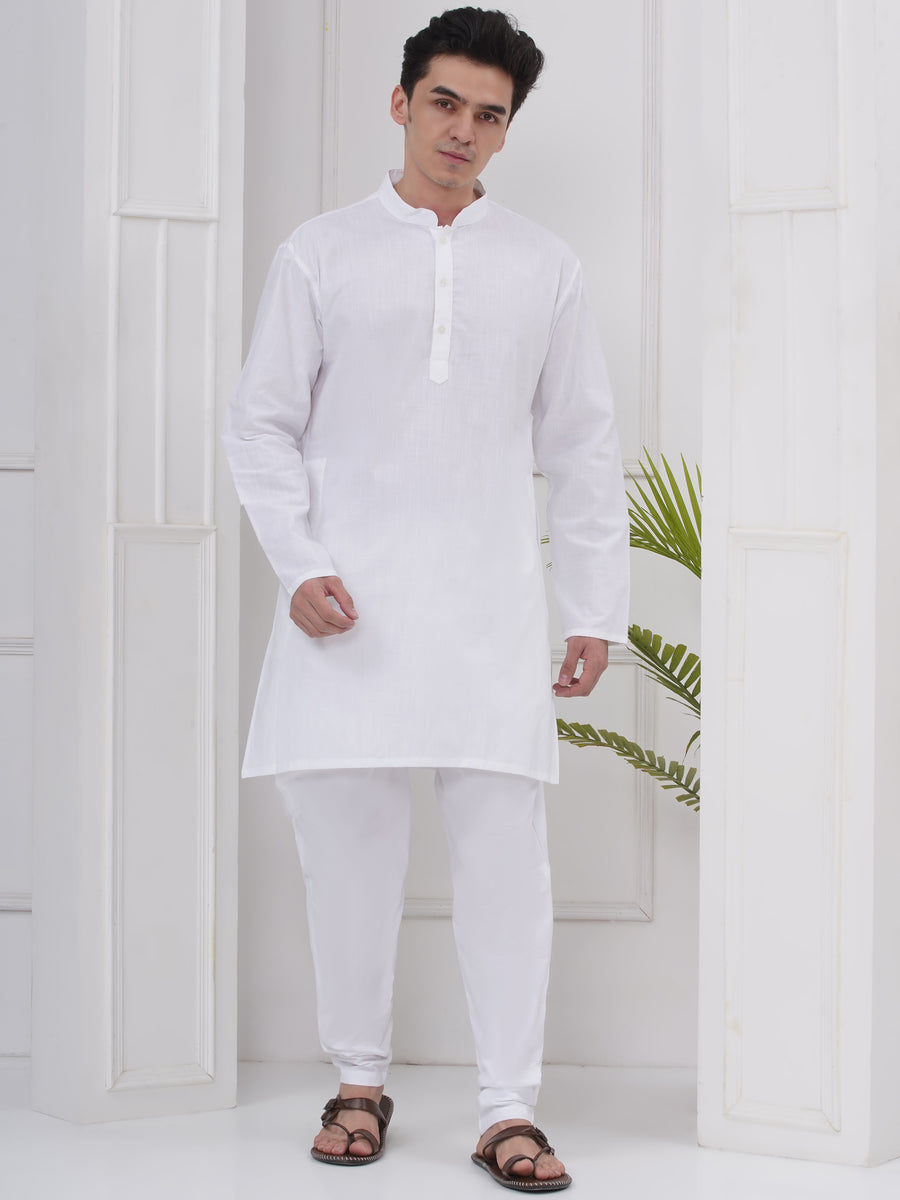 Mens Readymade Mandarin Collar Solid  Kurta with Pyjama Set