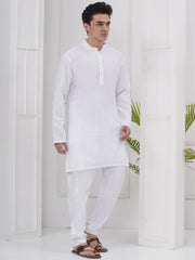 Mens Readymade Mandarin Collar Solid  Kurta with Pyjama Set