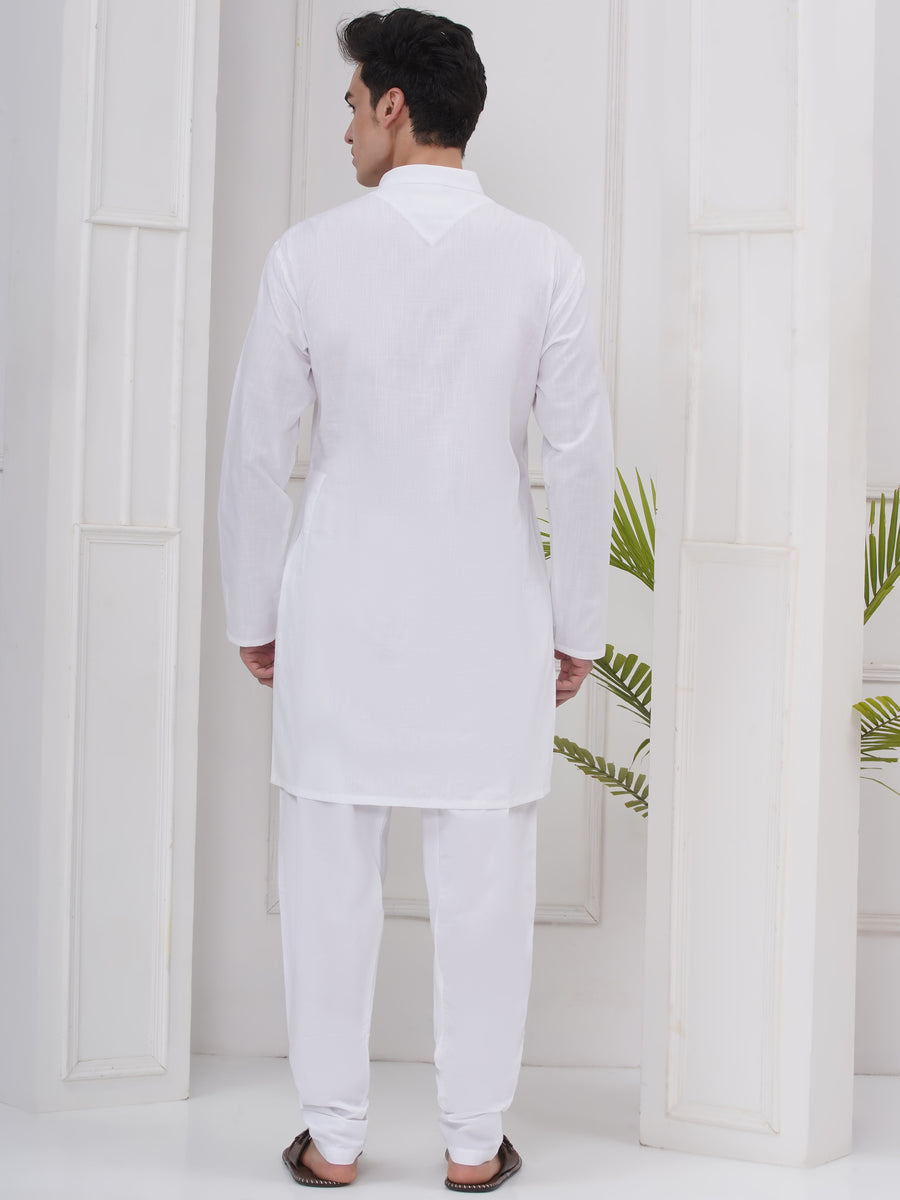 Mens Readymade Mandarin Collar Solid  Kurta with Pyjama Set