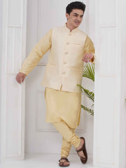 Mens Readymade Silk Cotton Kurta Pyjama With Nehru Jacket