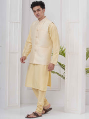 Mens Readymade Silk Cotton Kurta Pyjama With Nehru Jacket
