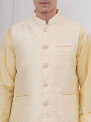 Mens Readymade Silk Cotton Kurta Pyjama With Nehru Jacket