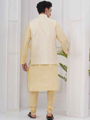 Mens Readymade Silk Cotton Kurta Pyjama With Nehru Jacket