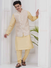 Mens Readymade Silk Cotton Kurta Pyjama With Nehru Jacket