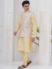 Mens Readymade Silk Cotton Kurta Pyjama With Nehru Jacket